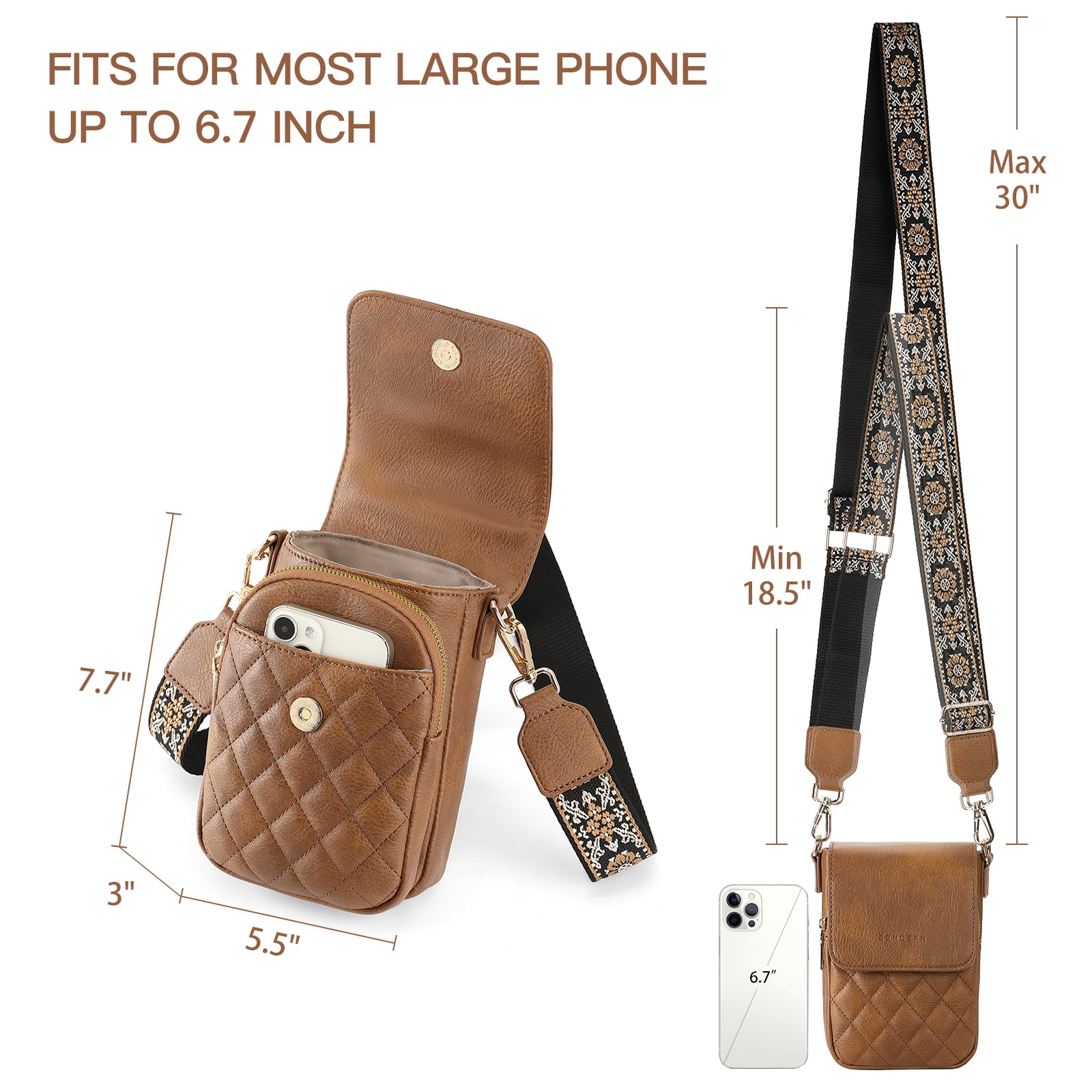 KALUNMA Crossbody Bags for Women Trendy Leather Triple Compartment Cell Phone Shoulder Wallet Purses with Card Slots
