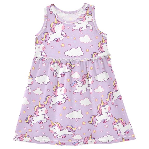 joogoo Girls Sleeveless Dress Cartoon Cute Unicorn Stylish Short Sleeve Dresses 4T