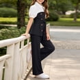 thumbnail image 6 of HBGVBA Girls 2 Piece Outfit Short Sleeve Colorblock Top with Wide Leg Pants Casual Set for 4-13 Years, 6 of 6