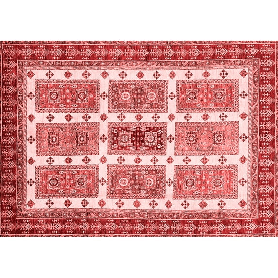 Ahgly Company Machine Washable Indoor Rectangle Abstract Red Modern Area Rugs, 8' x 10'