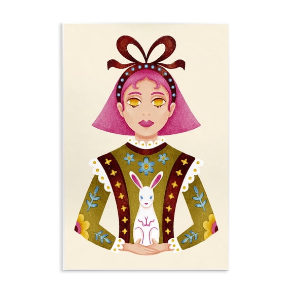 Stupell Industries Pink Haired Girl & Bunny Portrait Painting Unframed Art Print Wall Art, 10 x 15