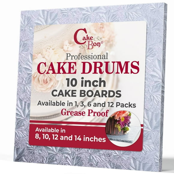 Tablas para tartas Cakebon cuadradas, 25 cm, resistentes, 1,3 cm de grosor, plateadas, paquete de 3