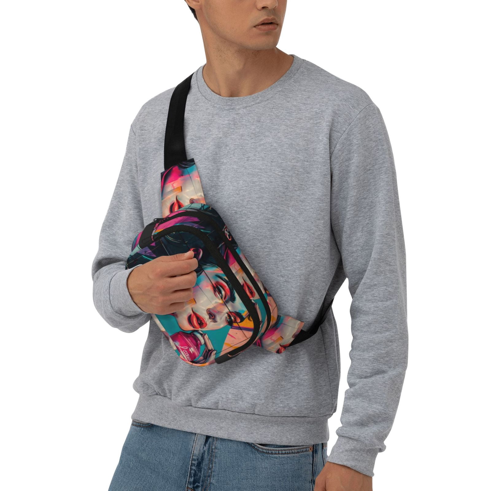 Picia Vibrant Street Art Portrait Print Square Double-Layer Waist Bag Mini Adjustable Waist Belt Bag Exercise Running Travel Hiking