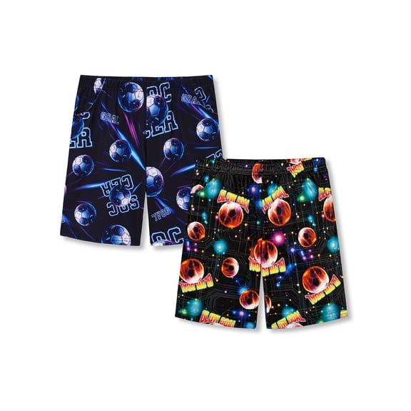 Beezizac Boys 2-Pack Soft Sleep Shorts Neon Soccer & Glow Soccer Assorted Pajama Bottoms Sizes 10