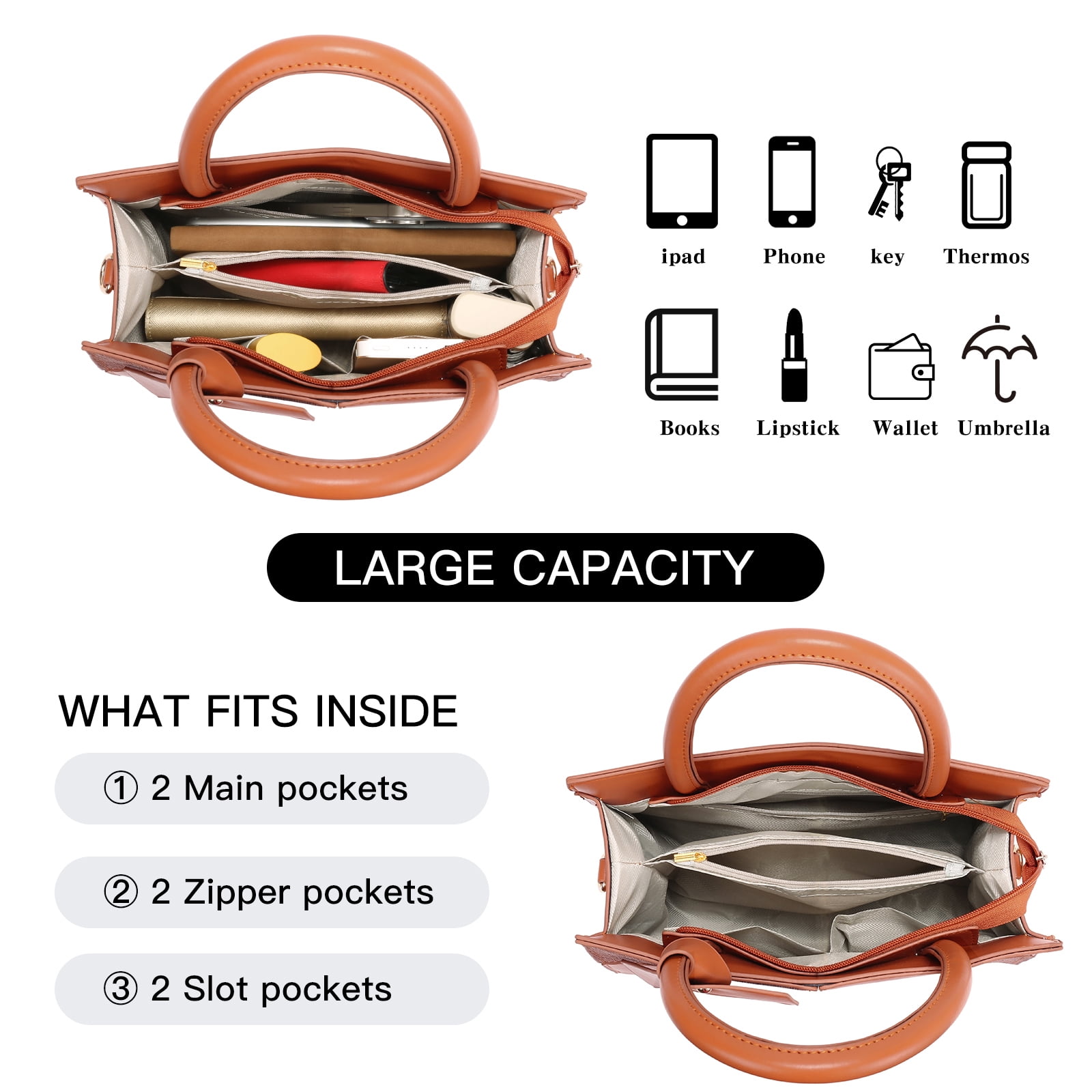 SENDEFN Women Fashion Handbags Tote Bags PU Leather Shoulder Bags Top Handle Satchel Purse Set 3pcs