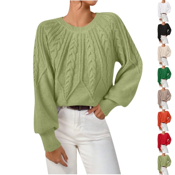 GUACER Cable Knit Sweaters for Women Crewneck Trendy Loose Fit Long Sleeve Pullover Tops