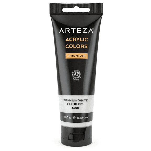 Arteza Acrylic Artist Paint, Gloss Finish, Titanium White, 120 mL