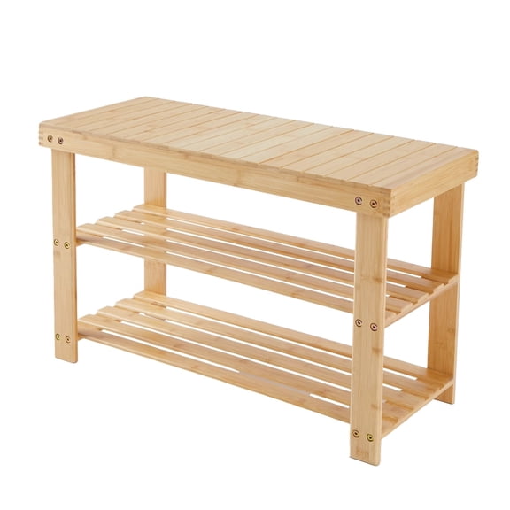 ZUNMOS 3-Tier Bamboo Shoe Rack Bench, 11.3 x 27.6 x 17.8 Inches Compact Storage Organizer with 286lb Capacity for Entryway, Bedroom and Living Room, Wood