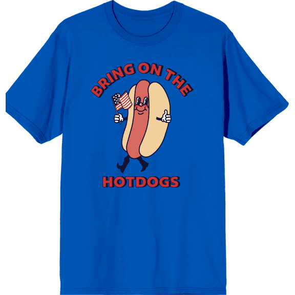 Americana Bring On The Hotdogs Crew Neck Short Sleeve Adult T-shirt-XL-Orange