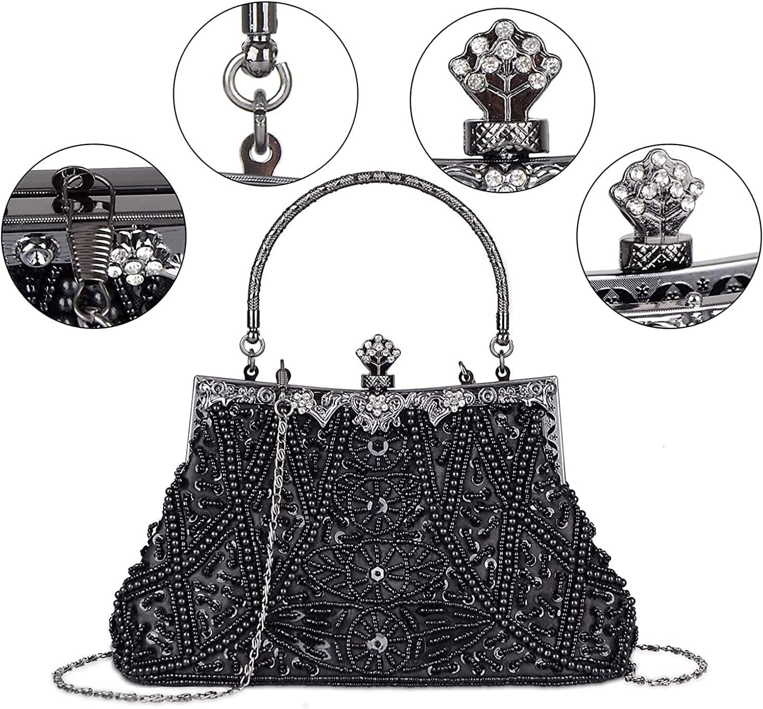 1920s Evening Bags Unique Sequin Beaded Clutch Purses for Cocktail Wedding Party Prom