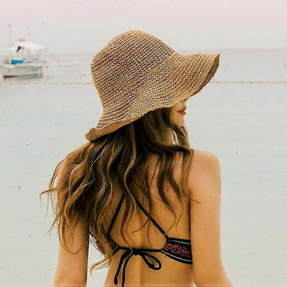 Sombreros de sol para mujer, sombrero de playa de verano de ala ancha para mujer, sombrero de paja de viaje plegable para mujer