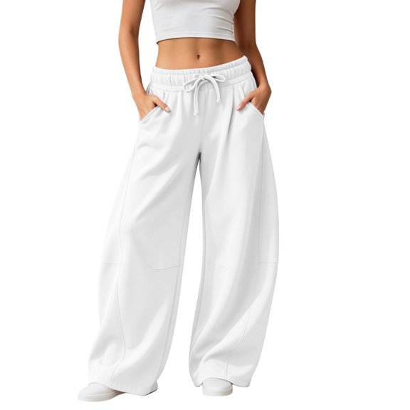 Bibifish Womens Sweatpants Solid Color Drawstring Waist Wide Leg Loose Fit Everyday Fall Winter Basic Loungewear With Pockets