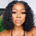 thumbnail image 7 of Short Curly Bob Wig Brazilian Human Hair Curly Side Part Lace Front Wig 180% Density, 7 of 7