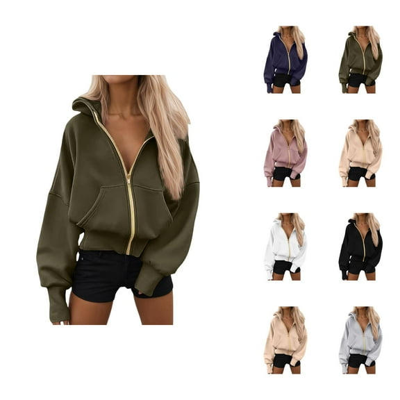 Basic Zip Up Hoodies for Women 2025 Fall Winter Long Sleeve Baggy Hoodie with Pockets Hooded Sweatshirt Pullover Tops