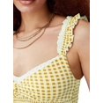 thumbnail image 4 of Women Gingham Lace Trim Square Neck Crop Tank Tops Plaid Y2K Sleeveless Slim Fitted Camis Shirts Yellow S, 4 of 8
