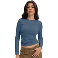 thumbnail image 2 of Womens Shirts Long Sleeve Crew Neck Ruched Stretch Basic Fitted Tee Shirts Tops, 2 of 6