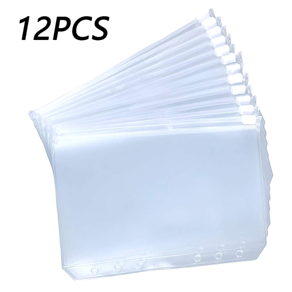 20pcs A6 Size Zipper Binder Pockets,6 Holes Waterproof Pouches Translucent Document Filing Bags for 6-Ring Notebook Binder Loose Leaf Bags 