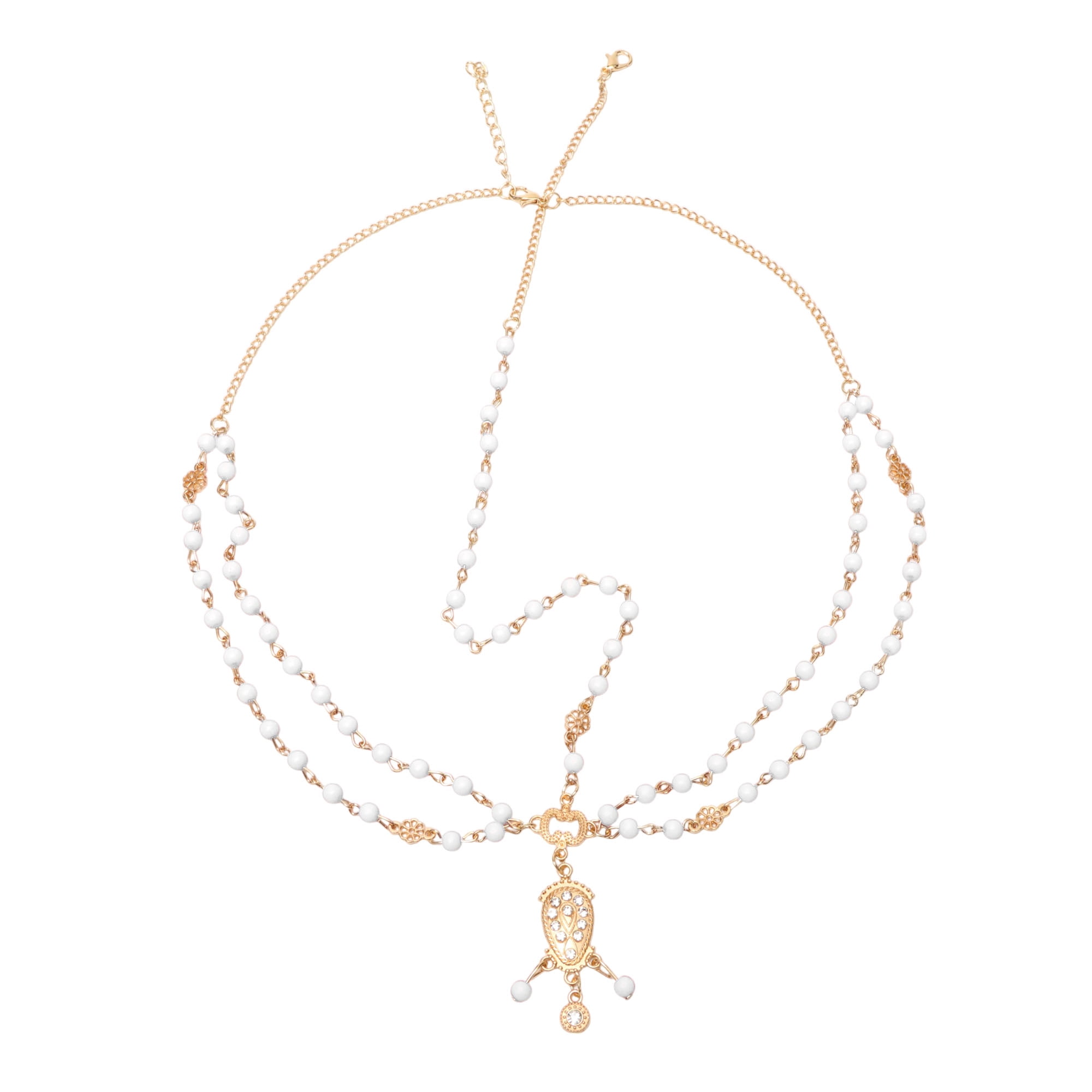 Unique Bargains Elegant Headpiece Faux Diamond Wooden Beads Hair Chain 1 Pc Gold Tone