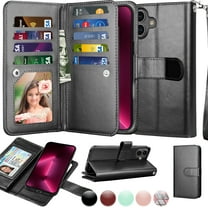 Wallet Case for iPhone 16 Wallet Case 6.1" 5G (2024), [9 Card Slots] Luxury PU Leather Credit Holder Carrying Folio Flip [Detachable] Kickstand Magnetic Phone Cover & Lanyard [Black]