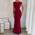 thumbnail image 4 of Women's Off-Shoulder Collar Waist Pleated Sleeveless Sexy Dress, 4 of 6