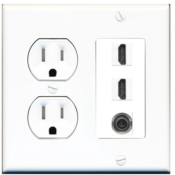 Ultra Spec Cables 2 Port HDMI 3.5mm Wall Plate w/Tamper Resistant Power Outlet