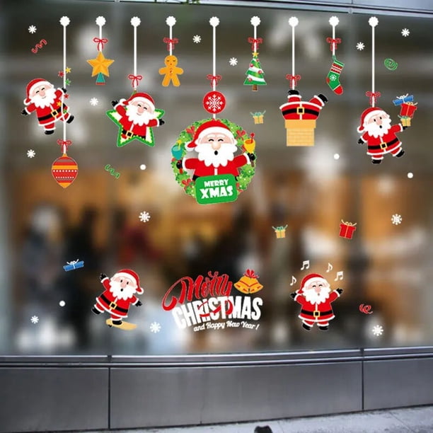 Decoración Navideña Para Ventanas - 133 Calcomanías De PVC Con Motivos De Papá Noel, Árboles Y Copos De Nieve
