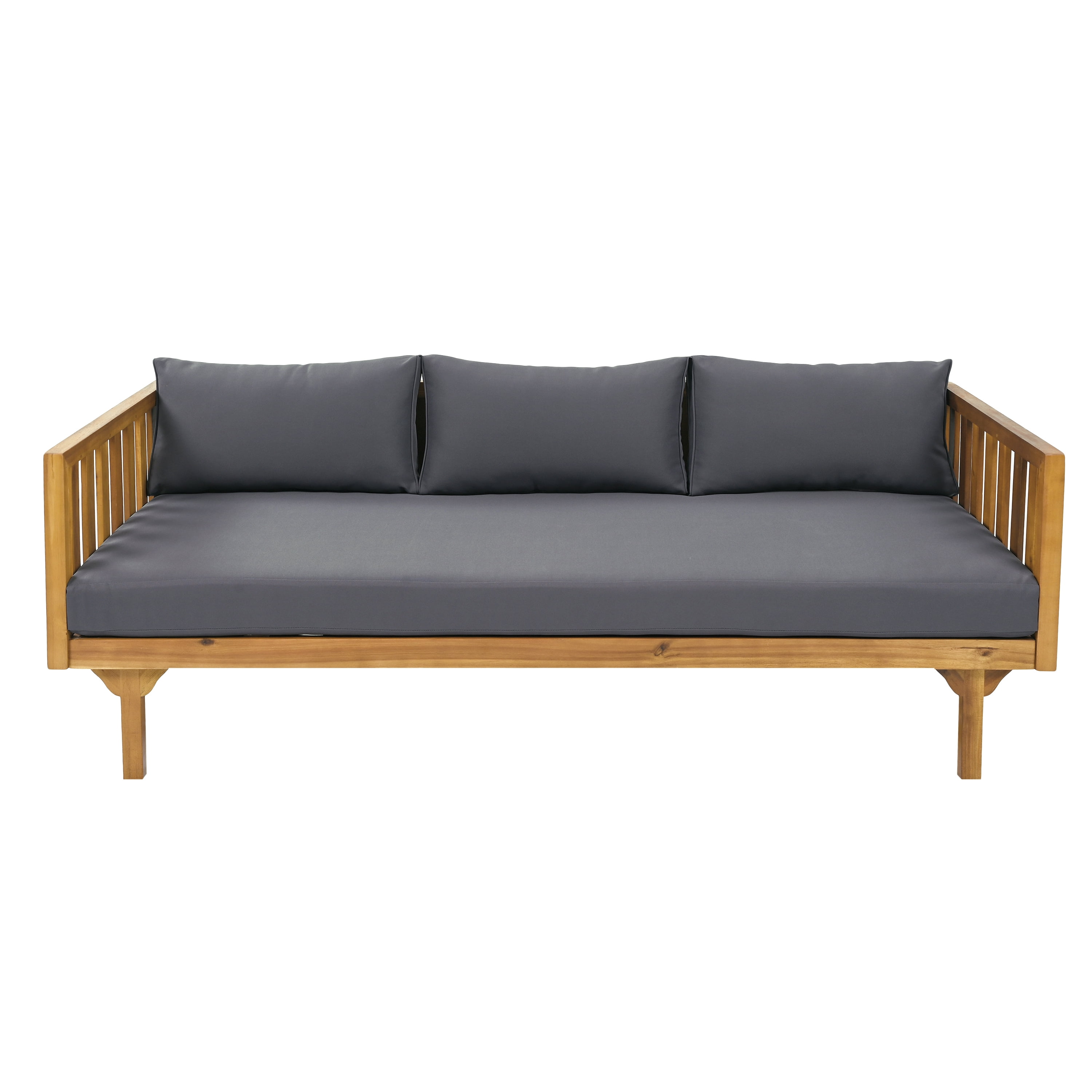 3 Seater Daybed, Outdoor Patio Leisure Daybed for Patio Garden, Teak and Dark Grey