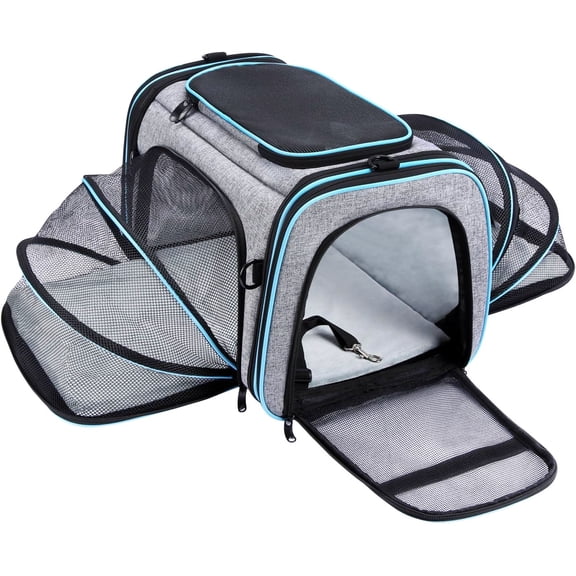 Airline Approved Grey and Blue Large Soft Sided Pet Travel Carrier for Cats and Dogs