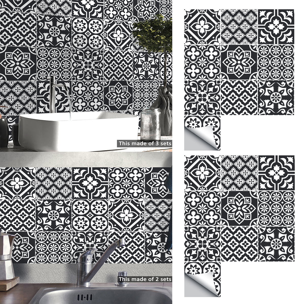 10pcs Vintage Tile Stickers Self-adhesive Waterproof Moroccan Mosaic Wall Decals 