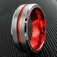 thumbnail image 3 of Wedding Band Ring for Men Tungsten Men's Red Line Brushed Silver, 3 of 4