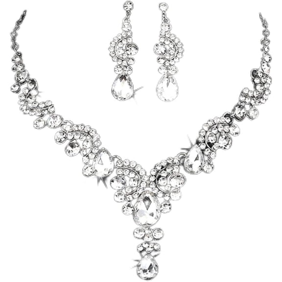 Bridal Necklace Set Austrian Crystal Jewelry Set Wedding Necklace and Earring Set Costume Jewelry for Bride and Women