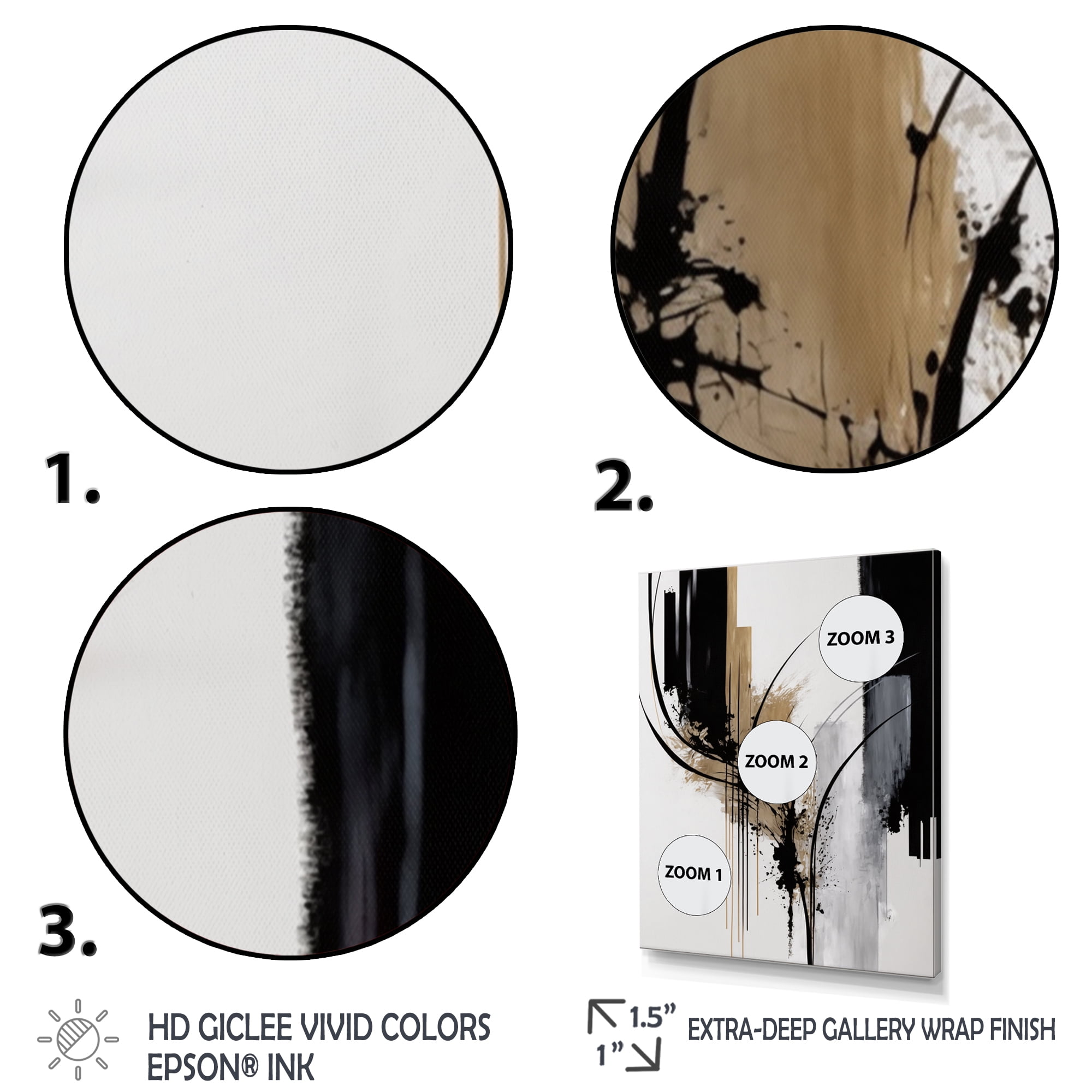 Designart Black, White And Gold Expression II Canvas Wall Art