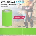 thumbnail image 2 of Uxcell 5.5 Yard x 4 inch Kinesiology Tape, 3 Roll Adhesive Cotton Sports Muscle Support Tapes Waterproof Elastic Tape, Green, 2 of 7