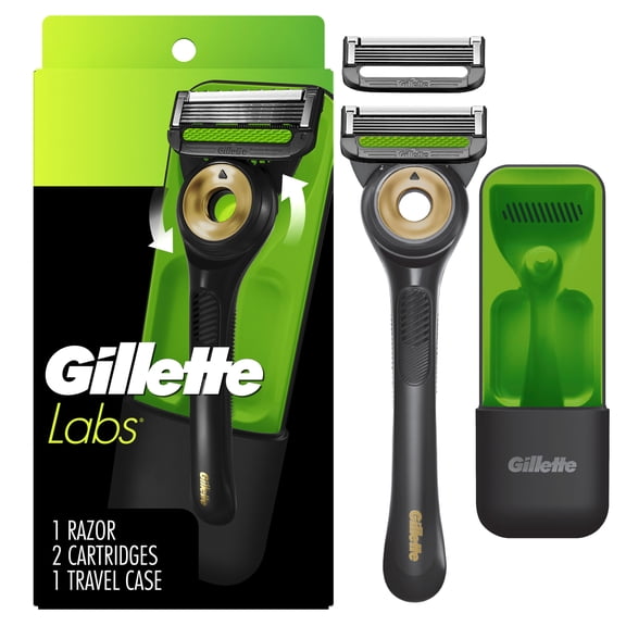 Gillette Labs Exfoliating Bar Black & Gold Edition Razor, 1 Handle, 2 Refills, 1 Travel Case