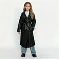 thumbnail image 4 of ATOGUTA Girls Faux Leather Jacket Kids Motorcycle Bomber Coats Long Trench Coat With Belt Size 4T-14, Black, 4 of 6