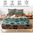 thumbnail image 5 of Full Size Fitted Sheet Set - Green Brown Paw Print 3 Piece Bedding Sets 16" Deep Pocket Fitted Sheet with 2 Pillowcases Vintage Farmhouse Country Wooden Grain Brushed Microfiber Hotel Bed Sheets, 5 of 9