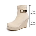 thumbnail image 6 of Wovix Women's Wedge Booties Fashion Faux Suede Side Zipper Boots Chelsea Dress Ankle Booties Thick Heel Round Toe Ankle Shoes Trendy Daily Beige 41, 6 of 7