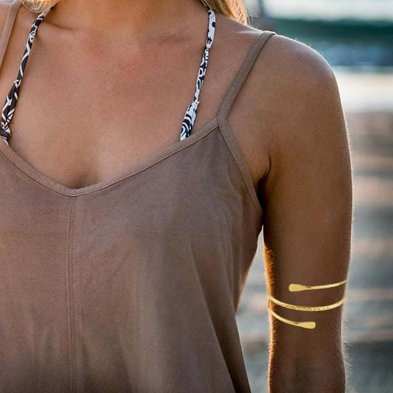 2Pcs Upper Arm Bracelet Cuff Bangle Minimalist Gold Metal 2Pcs Upper Arm Bracelet Cuff Bangle Minimalist Gold Metal