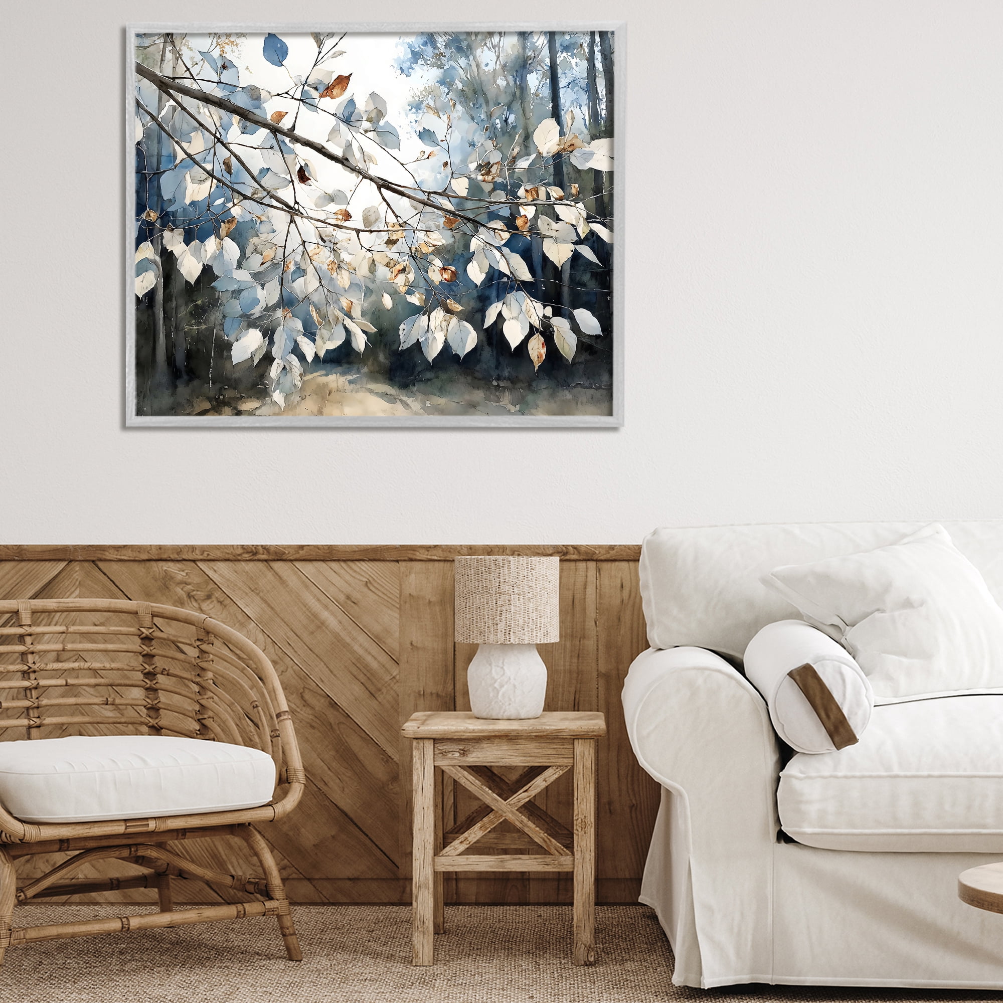 Stupell Industries Blue Fall Branch Leaves Gray Framed Giclee Art, design by Franklyn Gregory