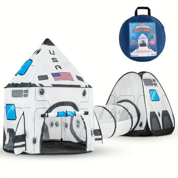 Dianmo Hall Play Rocket Tent set for Kids with Tunnel and Playhouse Indoor Outdoor Spaceship Tent Set, Kids Pretend Play, Boys Girls gifts of Easter