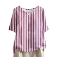 thumbnail image 1 of ameIAEA Women Short Sleeve Striped Shirts Round Neck Loose Tunic Tops Summer Button Blouses, 1 of 5