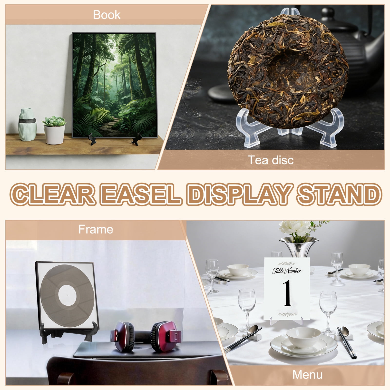 4 Pcs Acrylic Easels Plate Stands, 7.87 Inch Folding Plate Display Stands Holder Easels Plate Holders for Display Frames Decorative Picture Frame Magazine, Black
