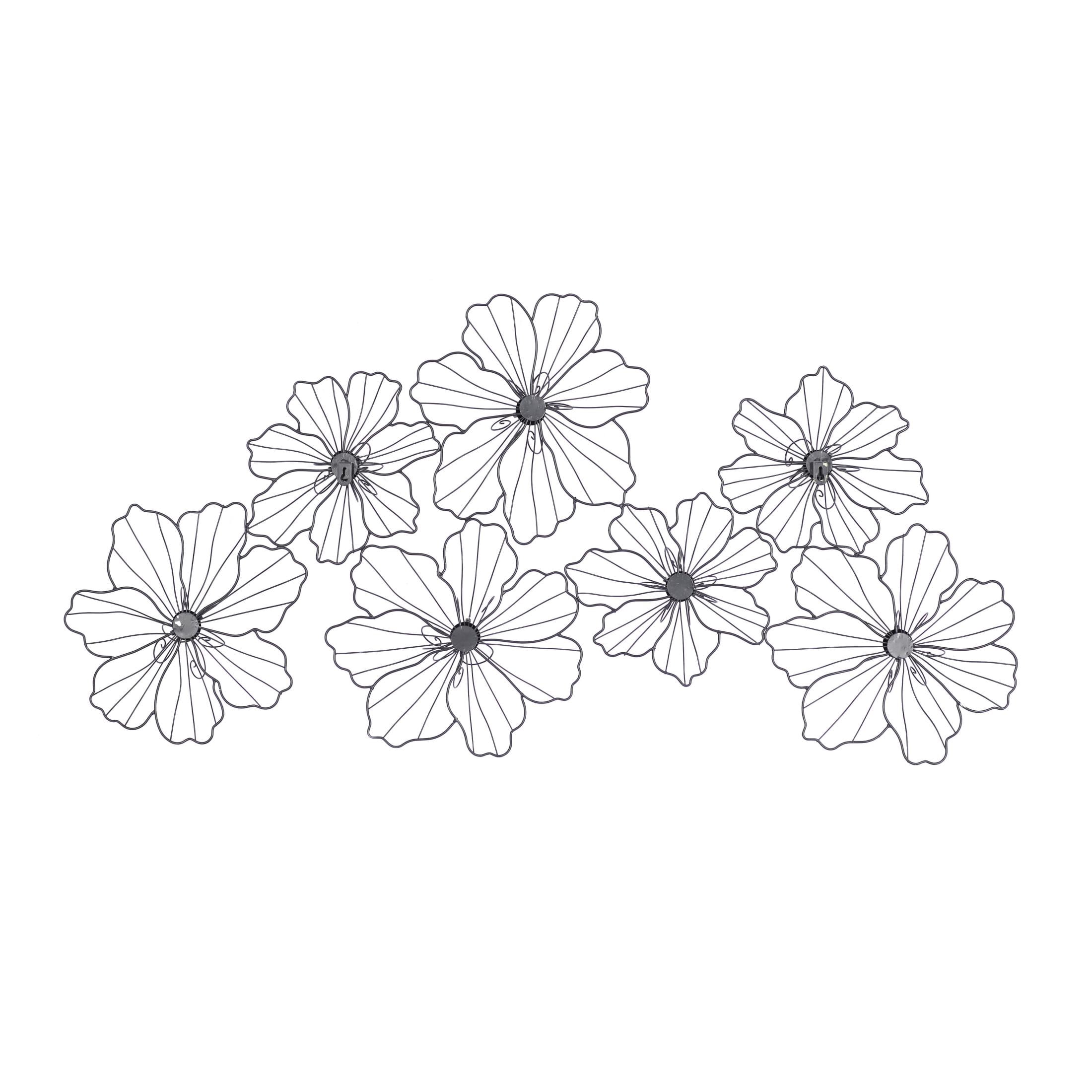 CosmoLiving by Cosmopolitan Black Metal Wire Floral Wall Decor with Scroll Accents