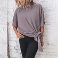 thumbnail image 3 of Baywell Women's Solid Color Bbat Wing Sleeve Hem Knot Top Summer T Shirt Top, 3 of 8