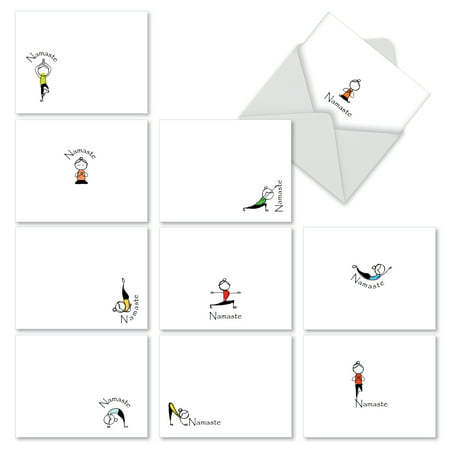 M2963 NAMASTE NOTES' 10 Assorted Thank You Greeting Cards Feature Zen Serenity Yoga Poses with Envelopes by The Best Card