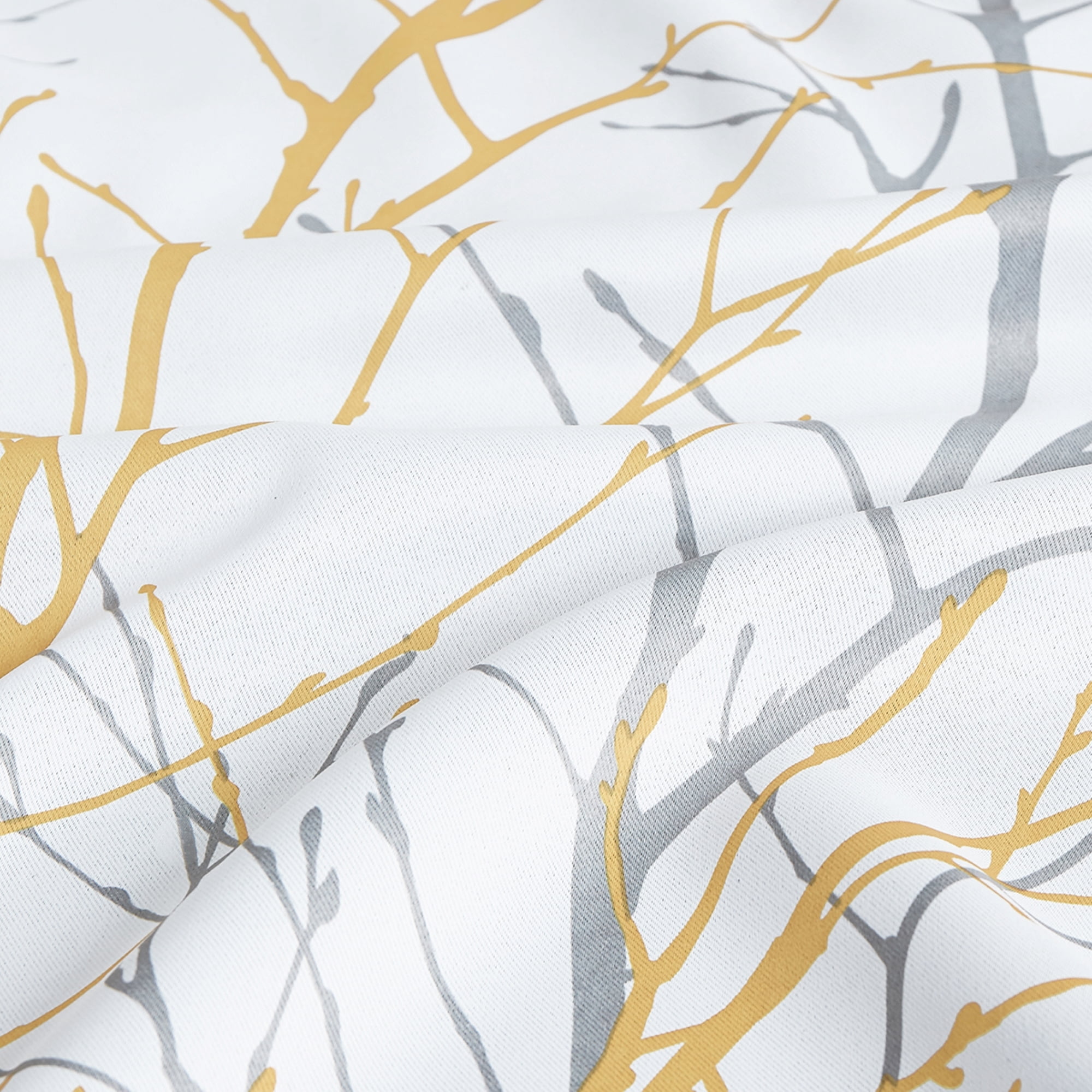 Decoultimatex Yellow Gray Branch Blackout Curtains for Bedroom Triple Weave Energy Saving Full Blackout Window Curtains for All Seasons, 52"x96"x2