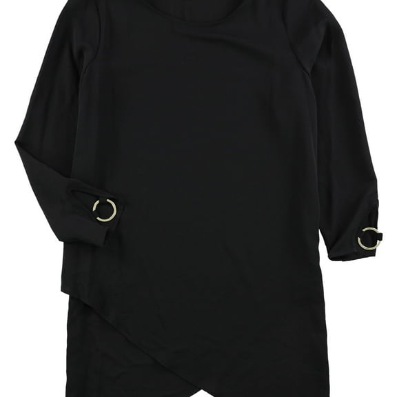 Alfani Womens Split Cuff Tunic Blouse, Black, Medium