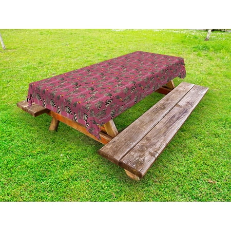 Large Outdoor Tablecloth Pink Zebra Outdoor Tablecloth, Flamingos Toucans Large Tropical Leaves in Zebra Stripes Trippy Illustration, Decorative Washable Fabric Picnic Table Cloth, 58 X 84 Inches,Pink Tan Black, by Ambesonne ()