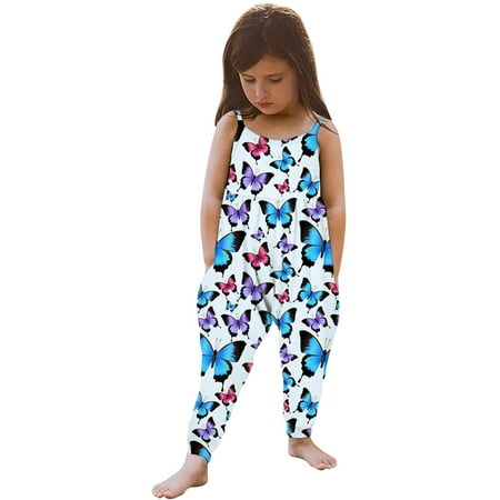 

Girls Jumpsuits Romper Baby Kids Sleeveless Floral Print One Piece Strap Romper jumpsuit