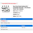 thumbnail image 2 of Rear Drum Brake Hardware Kit - Compatible with 2007 - 2012 Nissan Versa 1.8L 4-Cylinder 2008 2009 2010 2011, 2 of 2